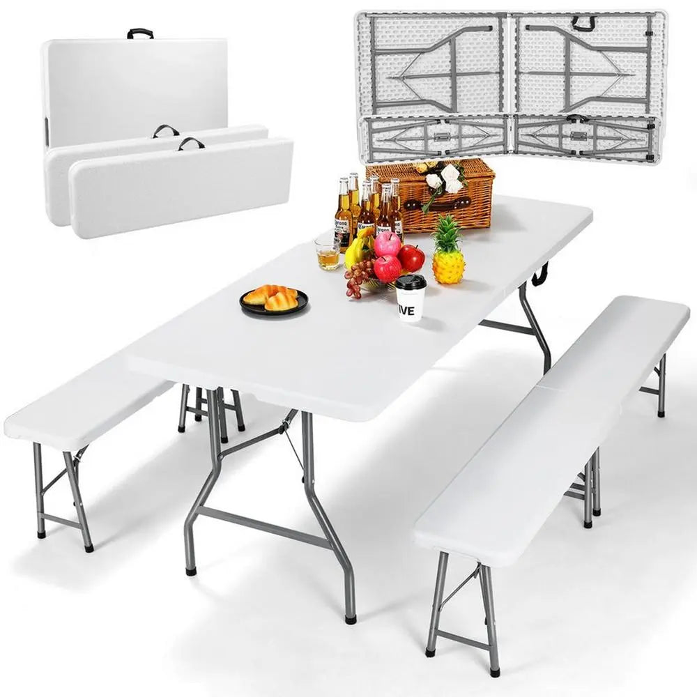 Conjunto de mesa plegable 180 cm con 2 bancos