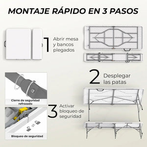180 cm folding table and 2 benches set