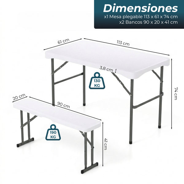 Set de mesa de picnic plegable con 2 bancos