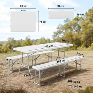 180 cm folding table and 2 benches set