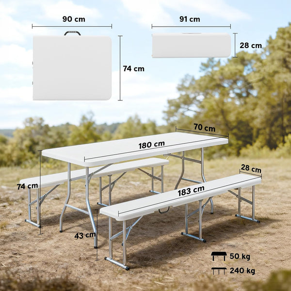 180 cm folding table and 2 benches set