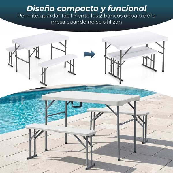 Set de mesa de picnic plegable con 2 bancos