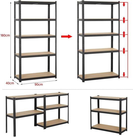 YOEVU ESTANTERÍA METÁLICA 180X90X40 CM | COLOR NEGRO | ESTANTERÍA Y BANCO DE TRABAJO | 875KG DE CARGA | 5 ESTANTES AJUSTABLES | PARA BODEGA ALMACEN GARAJE TALLER